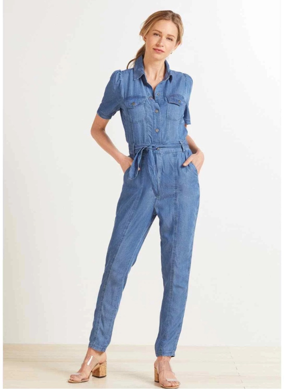 Lightweight Short Sleeve Plus Size Denim Jumpsuit